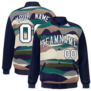 Custom Navy White Multi Clouds Graffiti Pattern Varsity Full-Snap Jacket