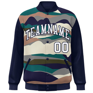 Custom Navy White Multi Clouds Graffiti Pattern Varsity Full-Snap Jacket