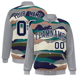 Custom Gray Navy-White Multi Clouds Graffiti Pattern Varsity Full-Snap Jacket