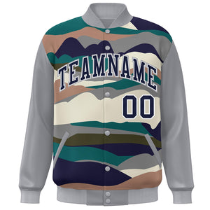 Custom Gray Navy-White Multi Clouds Graffiti Pattern Varsity Full-Snap Jacket