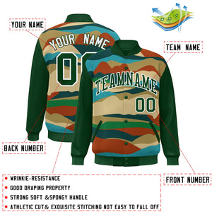 Custom Green White Multi Clouds Graffiti Pattern Varsity Full-Snap Jacket