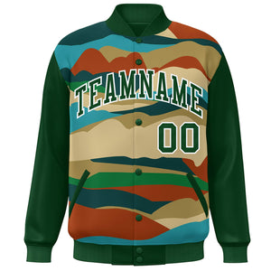 Custom Green White Multi Clouds Graffiti Pattern Varsity Full-Snap Jacket