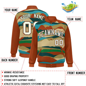 Custom Orange Khaki-Midnight Green Multi Clouds Graffiti Pattern Varsity Full-Snap Jacket