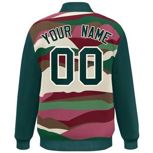 Custom Midnight Green Cream Multi Clouds Graffiti Pattern Varsity Full-Snap Jacket