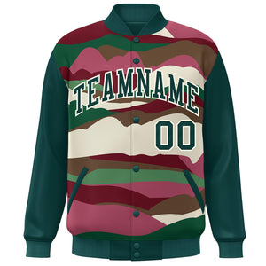 Custom Midnight Green Cream Multi Clouds Graffiti Pattern Varsity Full-Snap Jacket