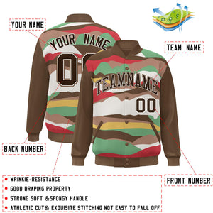 Custom Brown Khaki Multi Clouds Graffiti Pattern Varsity Full-Snap Jacket