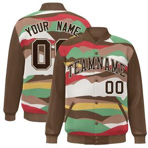 Custom Brown Khaki Multi Clouds Graffiti Pattern Varsity Full-Snap Jacket