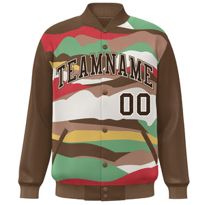 Custom Brown Khaki Multi Clouds Graffiti Pattern Varsity Full-Snap Jacket