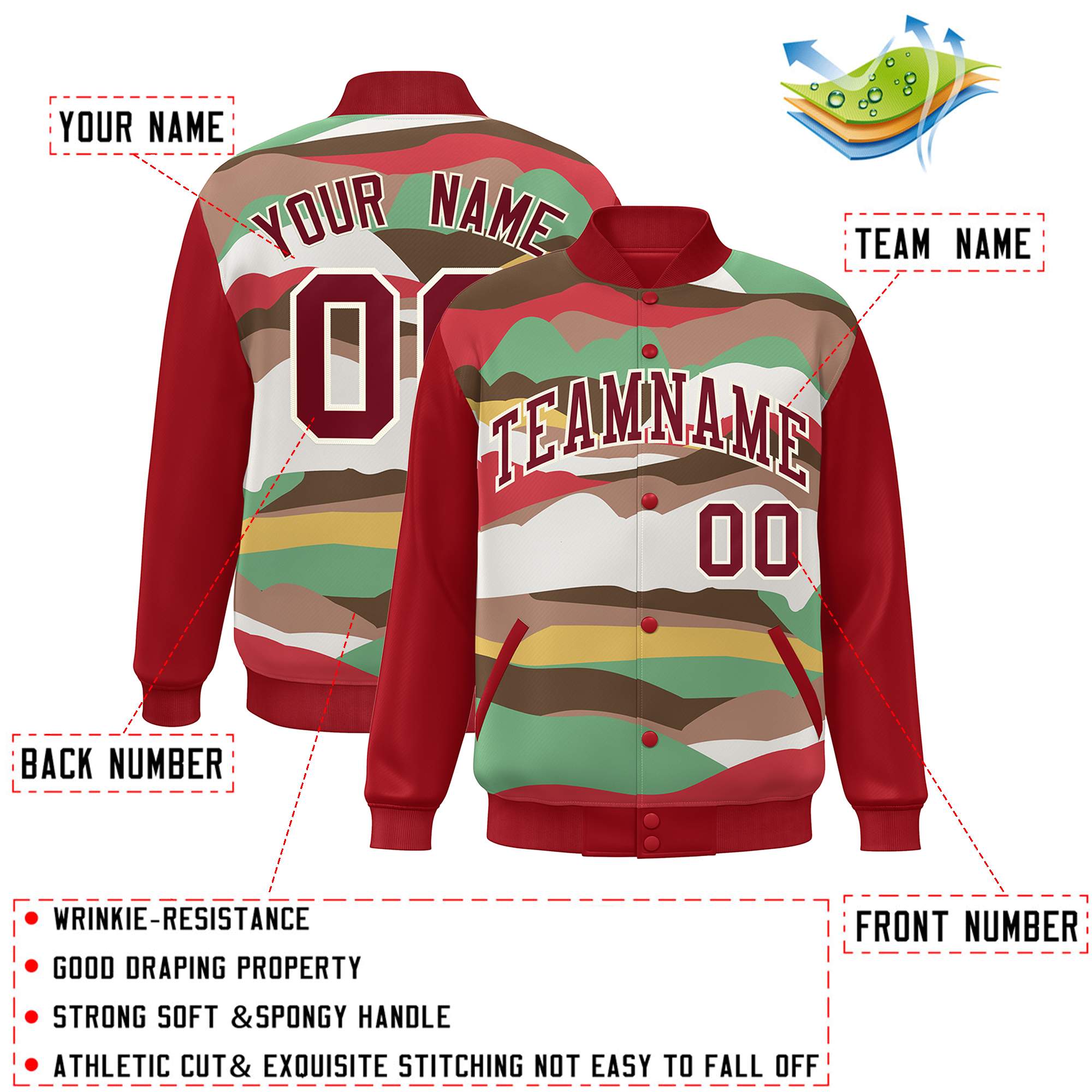 Custom Red Crimson-Cream Multi Clouds Graffiti Pattern Varsity Full-Snap Jacket