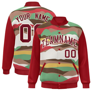 Custom Red Crimson-Cream Multi Clouds Graffiti Pattern Varsity Full-Snap Jacket