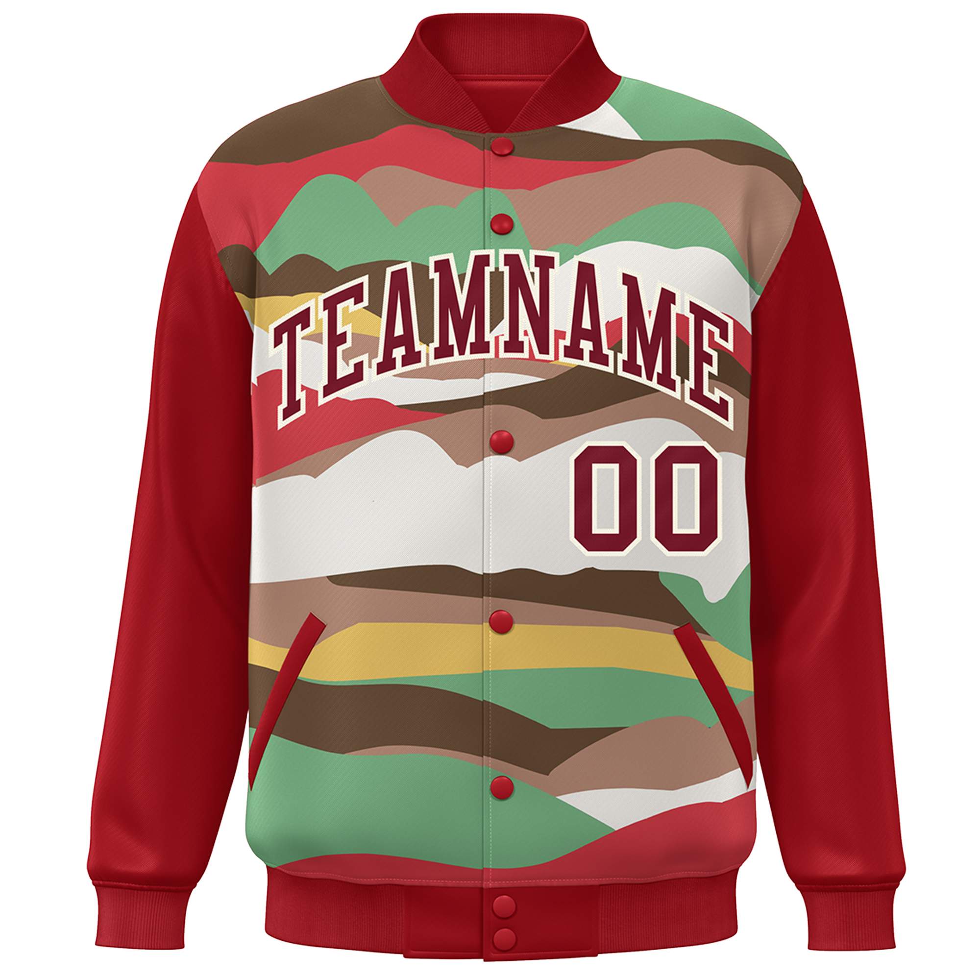 Custom Red Crimson-Cream Multi Clouds Graffiti Pattern Varsity Full-Snap Jacket