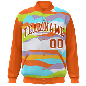 Custom Orange White Multi Clouds Graffiti Pattern Varsity Full-Snap Jacket