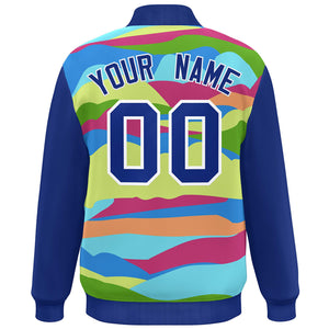 Custom Royal White Multi Clouds Graffiti Pattern Varsity Full-Snap Jacket