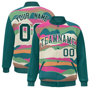 Custom Aqua Cream Multi Clouds Graffiti Pattern Varsity Full-Snap Jacket