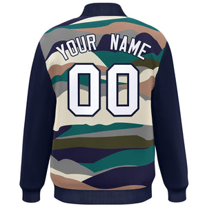 Custom Navy White Multi Clouds Graffiti Pattern Varsity Full-Snap Jacket