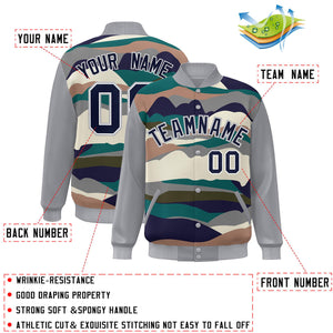 Custom Gray Navy-White Multi Clouds Graffiti Pattern Varsity Full-Snap Jacket