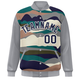 Custom Gray Navy-White Multi Clouds Graffiti Pattern Varsity Full-Snap Jacket