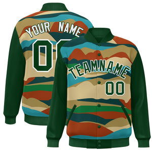 Custom Green White Multi Clouds Graffiti Pattern Varsity Full-Snap Jacket