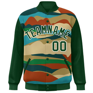 Custom Green White Multi Clouds Graffiti Pattern Varsity Full-Snap Jacket