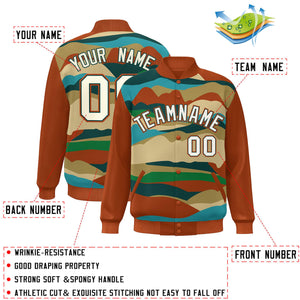 Custom Orange Khaki-Midnight Green Multi Clouds Graffiti Pattern Varsity Full-Snap Jacket