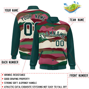 Custom Midnight Green Cream Multi Clouds Graffiti Pattern Varsity Full-Snap Jacket