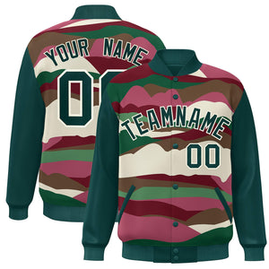 Custom Midnight Green Cream Multi Clouds Graffiti Pattern Varsity Full-Snap Jacket