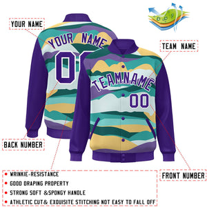 Custom Purple White Multi Clouds Graffiti Pattern Varsity Full-Snap Jacket