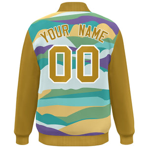 Custom Old Gold White Multi Clouds Graffiti Pattern Varsity Full-Snap Jacket