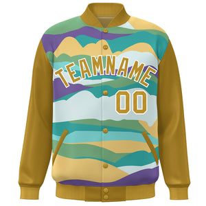 Custom Old Gold White Multi Clouds Graffiti Pattern Varsity Full-Snap Jacket