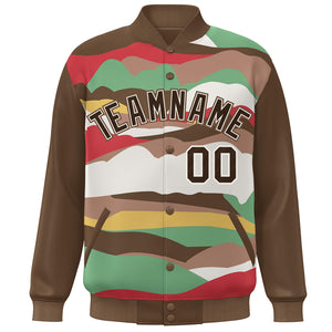 Custom Brown Khaki Multi Clouds Graffiti Pattern Varsity Full-Snap Jacket