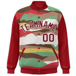 Custom Red Crimson-Cream Multi Clouds Graffiti Pattern Varsity Full-Snap Jacket