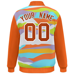 Custom Orange White Multi Clouds Graffiti Pattern Varsity Full-Snap Jacket