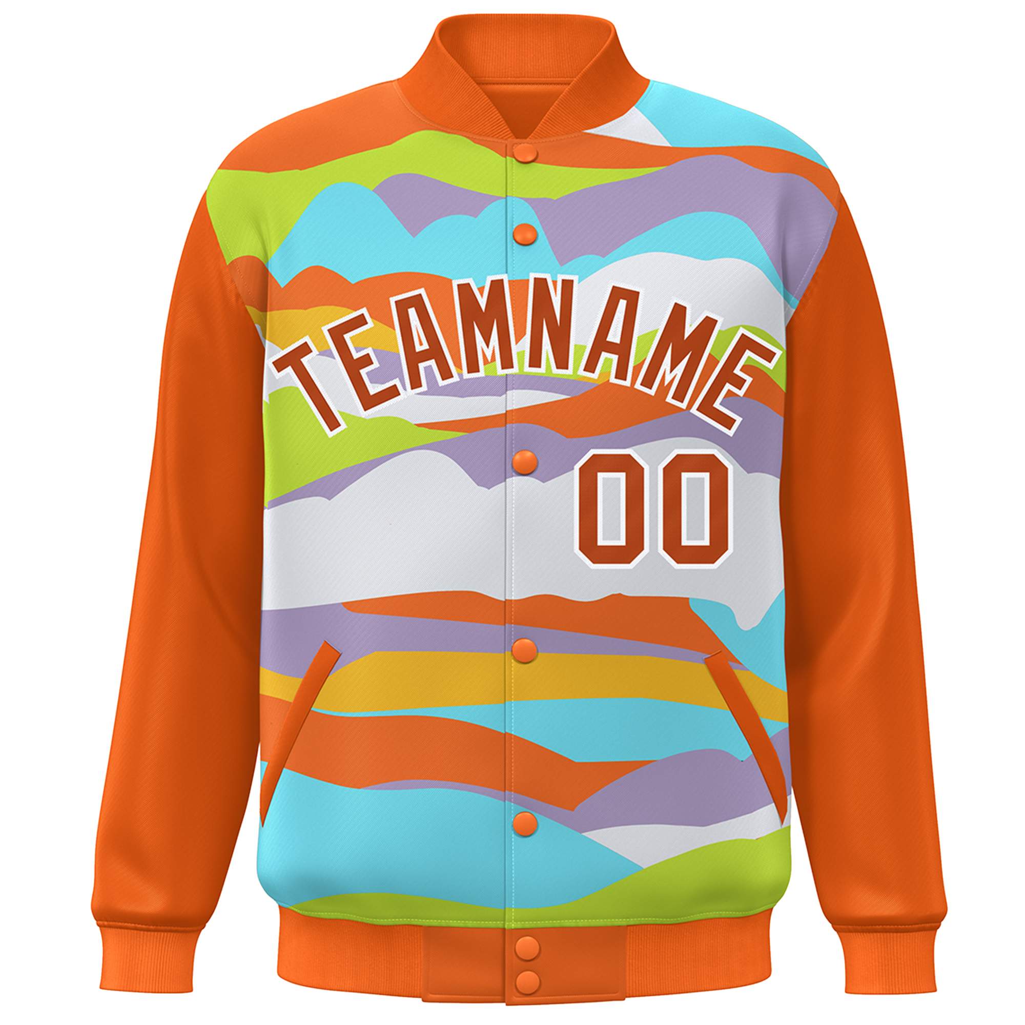 Custom Orange White Multi Clouds Graffiti Pattern Varsity Full-Snap Jacket