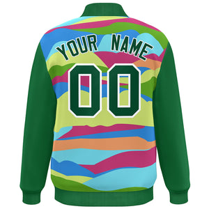 Custom Kelly Green White Multi Clouds Graffiti Pattern Varsity Full-Snap Jacket