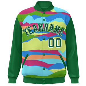 Custom Kelly Green White Multi Clouds Graffiti Pattern Varsity Full-Snap Jacket