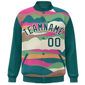 Custom Aqua Cream Multi Clouds Graffiti Pattern Varsity Full-Snap Jacket