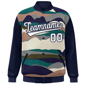 Custom Navy White Multi Clouds Graffiti Pattern Varsity Full-Snap Jacket