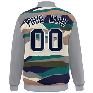 Custom Gray Navy-White Multi Clouds Graffiti Pattern Varsity Full-Snap Jacket