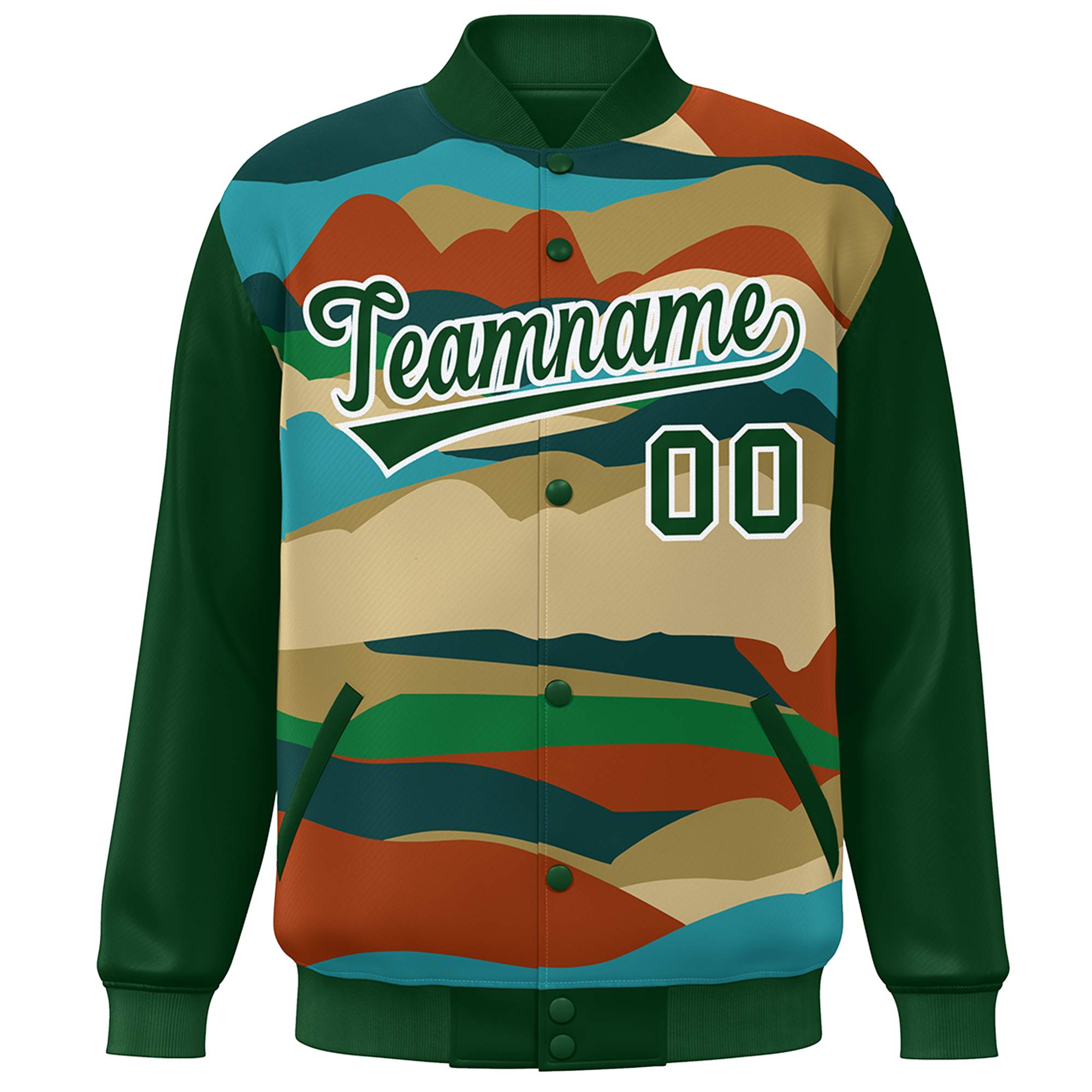 Custom Green White Multi Clouds Graffiti Pattern Varsity Full-Snap Jacket