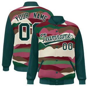 Custom Midnight Green Cream Multi Clouds Graffiti Pattern Varsity Full-Snap Jacket