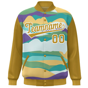 Custom Old Gold White Multi Clouds Graffiti Pattern Varsity Full-Snap Jacket