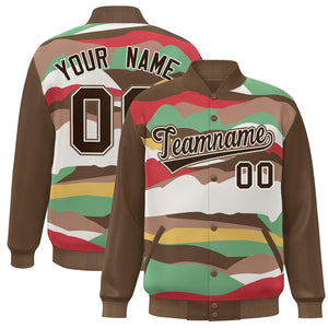 Custom Brown Khaki Multi Clouds Graffiti Pattern Varsity Full-Snap Jacket