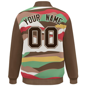 Custom Brown Khaki Multi Clouds Graffiti Pattern Varsity Full-Snap Jacket