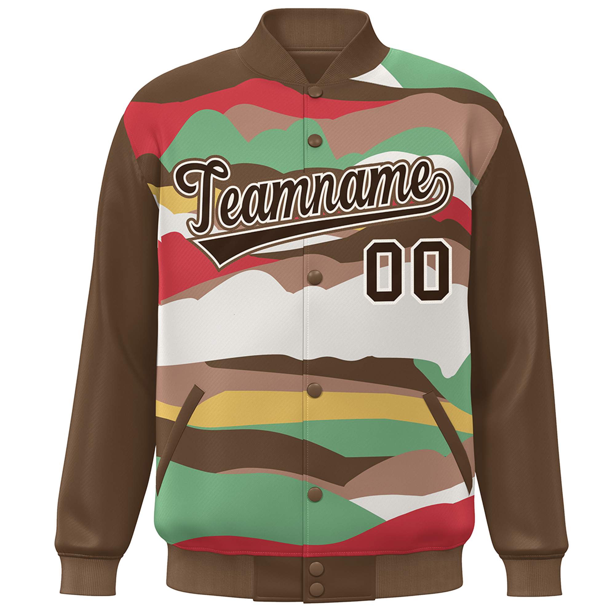 Custom Brown Khaki Multi Clouds Graffiti Pattern Varsity Full-Snap Jacket