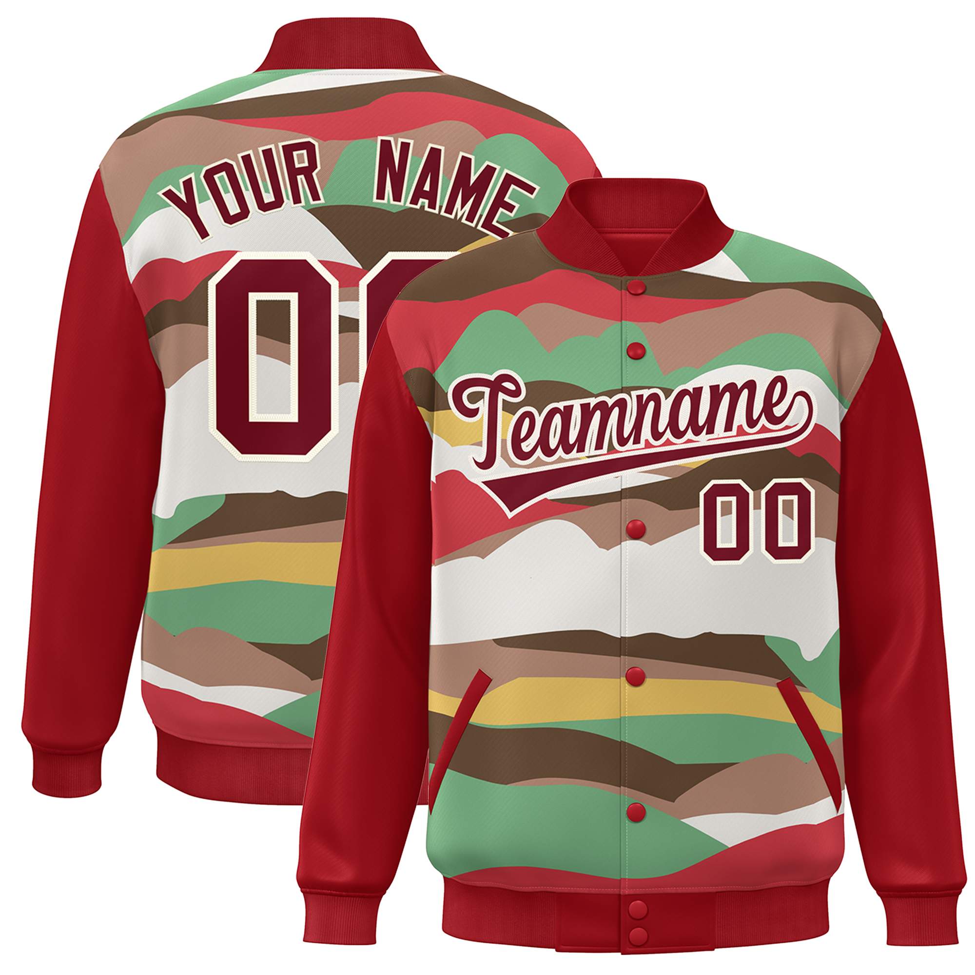 Custom Red Crimson-Cream Multi Clouds Graffiti Pattern Varsity Full-Snap Jacket