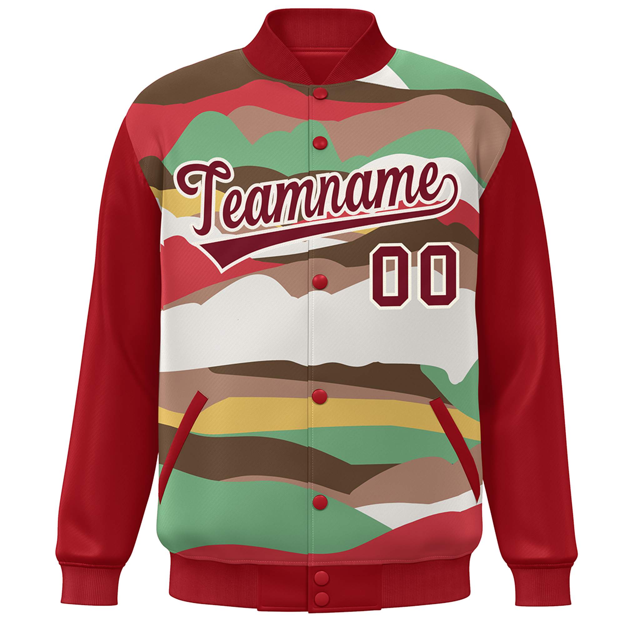 Custom Red Crimson-Cream Multi Clouds Graffiti Pattern Varsity Full-Snap Jacket