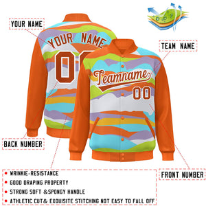 Custom Orange White Multi Clouds Graffiti Pattern Varsity Full-Snap Jacket