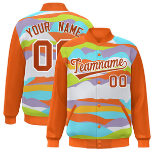 Custom Orange White Multi Clouds Graffiti Pattern Varsity Full-Snap Jacket