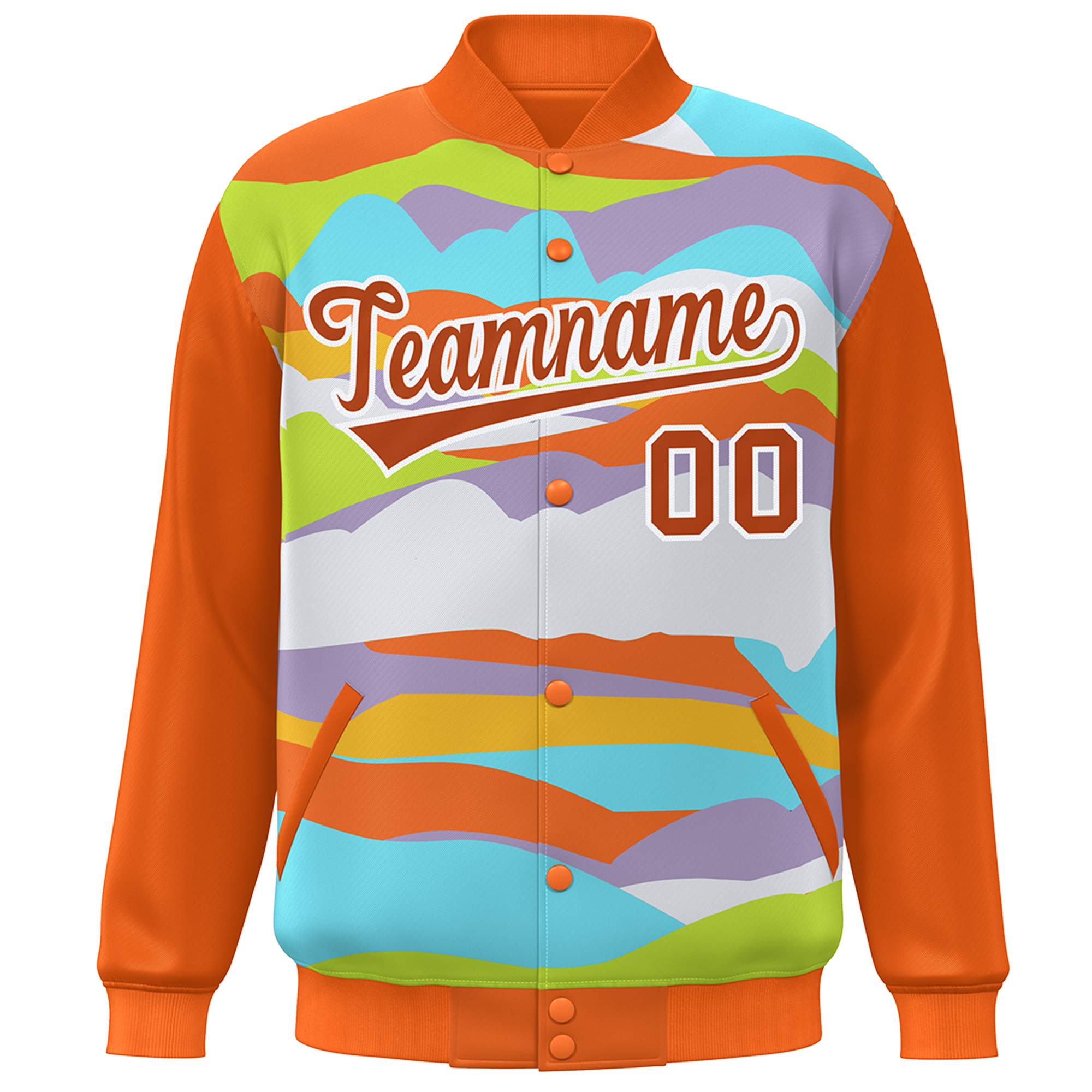 Custom Orange White Multi Clouds Graffiti Pattern Varsity Full-Snap Jacket