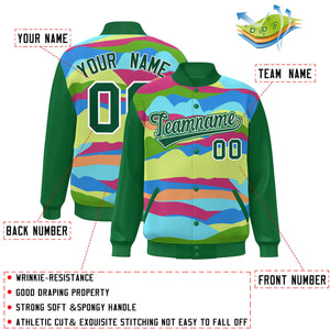 Custom Kelly Green White Multi Clouds Graffiti Pattern Varsity Full-Snap Jacket